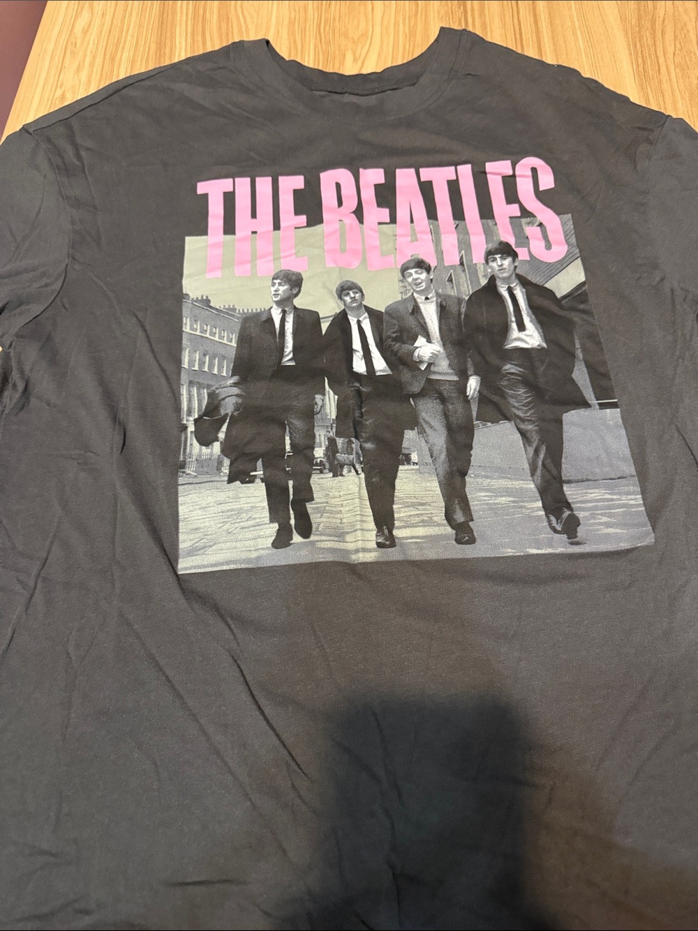 The Beatles Black Tee with Pink Logo